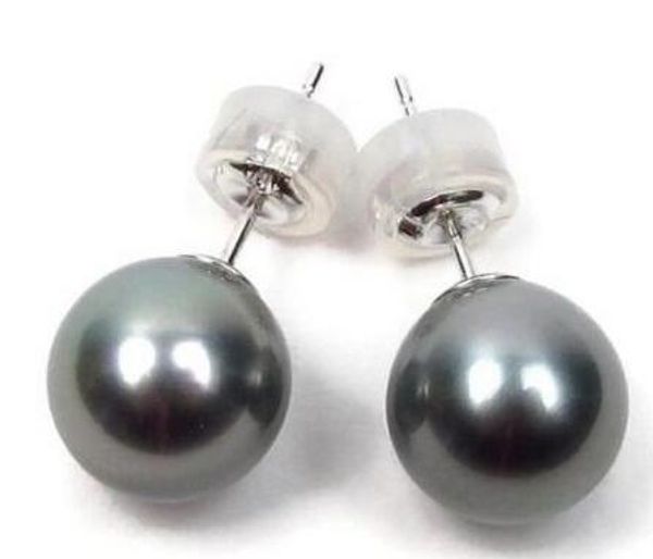 

pair of 10-11mm tahitian black green pearl earring18k, White