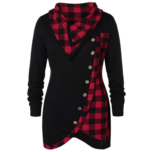 

женщины топы футболки с длинным рукавом женщины плюс размер skew кнопка плед тюльпан передняя женщин вскользь с капюшоном косых воротник руб, White