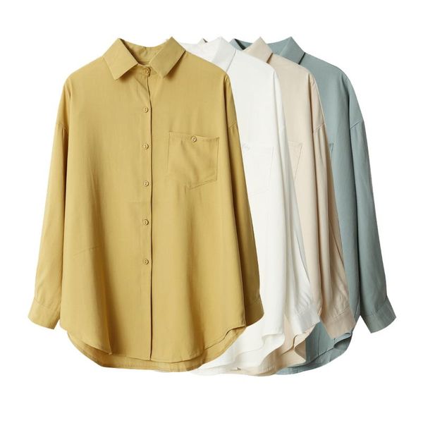 

women's blouses & shirts simple single pocket solid color shirt 2021 early spring korean-style wear loose-fit blouse, White