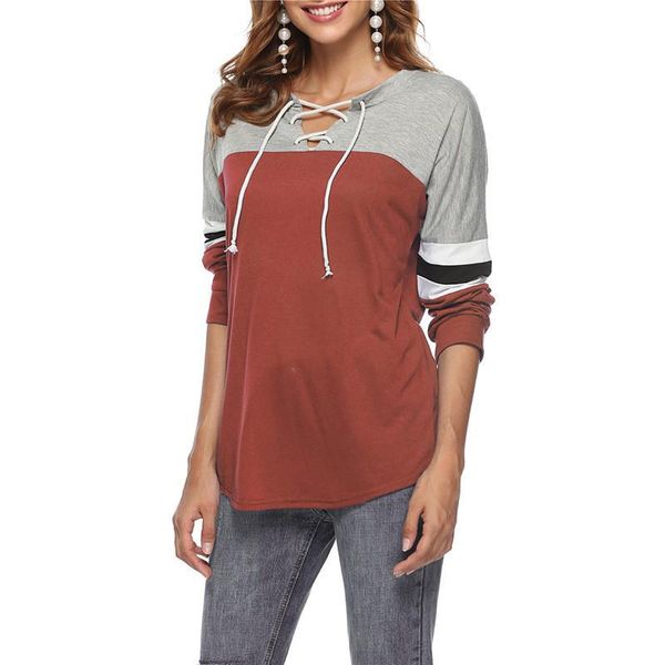 

autumn t shirts long sleeve contrast color v neck t shirt loose female clothing fashion designer women, White