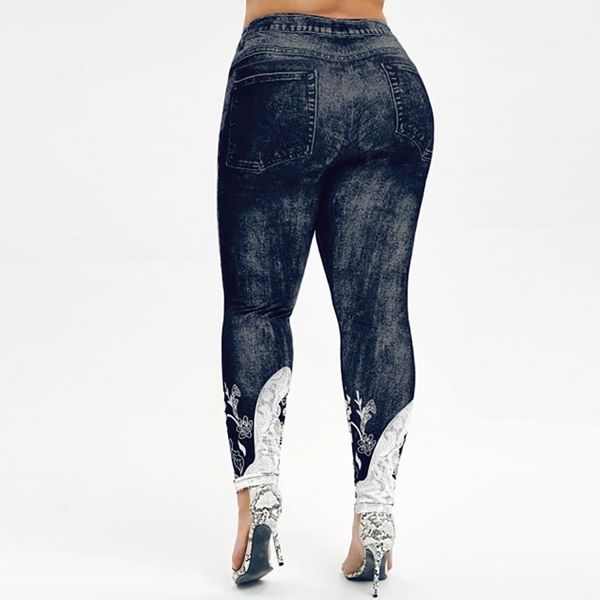 

women high waist leggings imitate jeans printed yo ga stretch sports pencil pants joggers leggings ladies sweatpants trousers, Black