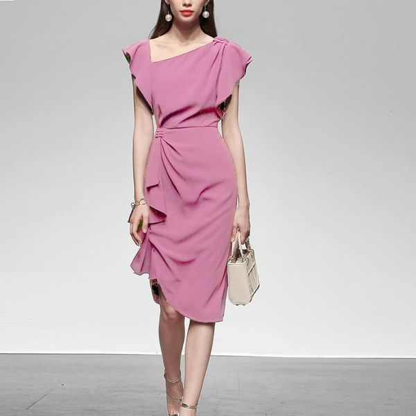

jsxdhk runway summer ruffles pink dress 2020 fashion women butterfly sleeve bodycon party dress new office, Black;gray