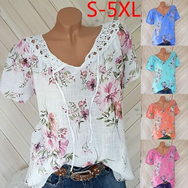 

summer lace v-neck printed short-sleeved t-shirt summer lace v-neck printed short-sleeved t-shirt, White