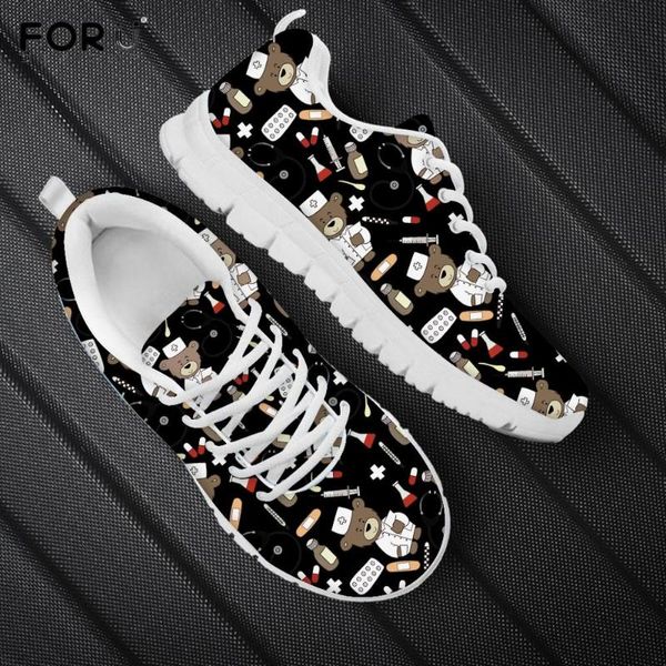 

forudesigns cute cartoon nurse bear gift for women sneakers casual black female+shoes breathable customize logo ladies footwear