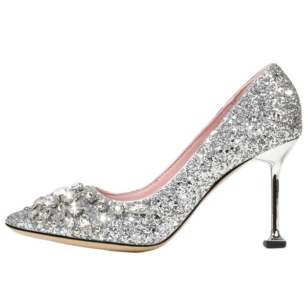 

luxury designer pumps with logo and box glitter sequined crystal bridal wedding shoes silver champagne gold size 35 to 40, Black