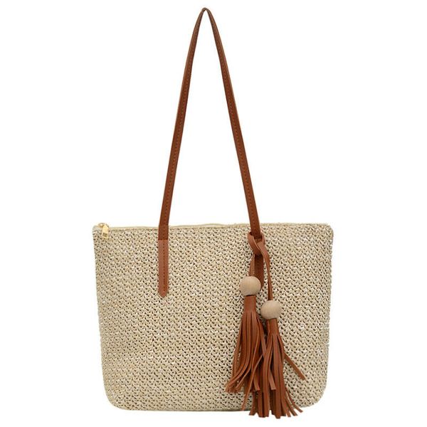 

new women bag fashion straw fringed travel beach woven bag for lady large shoulder tote handbag