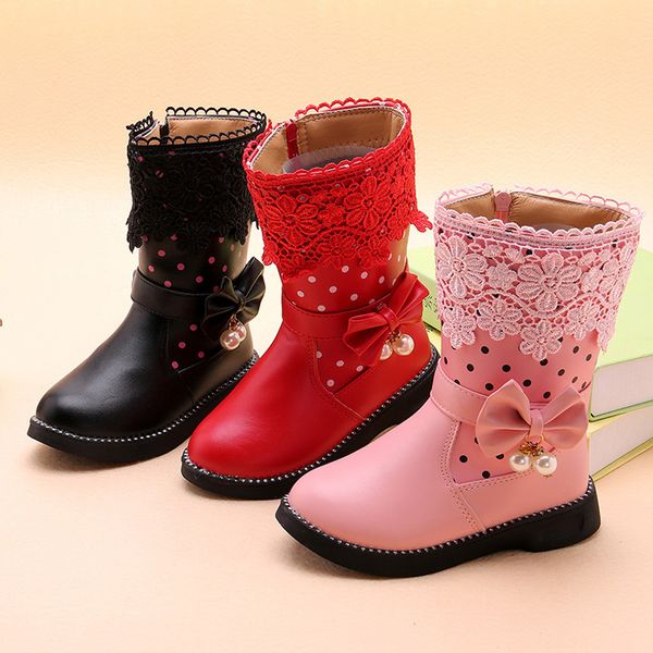 

2019 new winter toddler infant kids baby girls butterfly knot princess shoes boots warmer sapato infantil kids shoes for grils, Black;grey