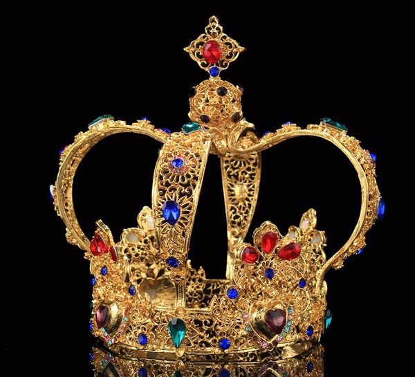 

elegant queen king tiaras and crowns gold baroque tiara big round crown bridal hair accessories wedding jewelry for brides gifts, Golden;white