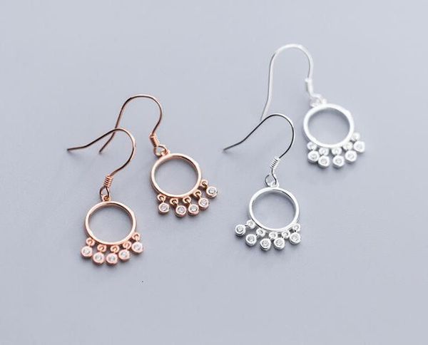 

lady's bohi 1pair real. 925 sterling silver jewelry open circle with round zirconia tassel long dangle earrings gtle2618, Golden;silver
