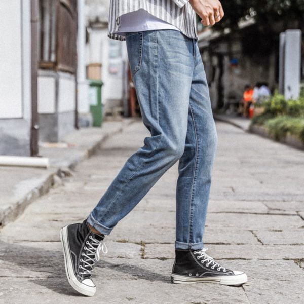 

men's jeans ewq / 2021 spring self-cultivation pencil pants tide fashion denim for male casual trousers a266, Blue
