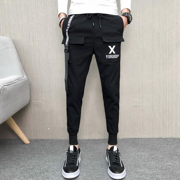 

pantalones hombre fashion summer hip hop cargo pants men simple slim fit trousers men streetwear casual harem pants joggers, Black