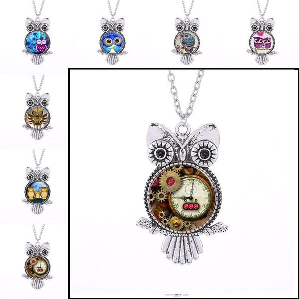 

Старинные Сова рамка Сова ожерелье стекло кабошон ожерелье Сова кулон ювелирные