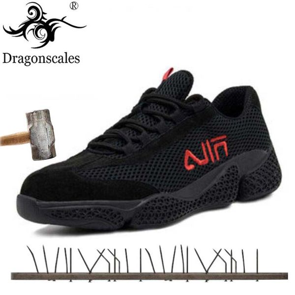 

men's summer work safety shoes fashion trend wild anti-puncture internal steel head light and comfortable mesh breathable, Black