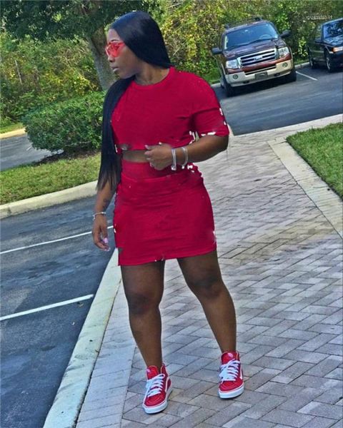 

outfits summer print short sleeve plus size 2pcs sets panelled ladies designer skirts dew waist women 2 piece summer, White