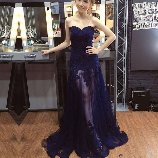 

navy blue evening dresses sleeveless prom dresses with appliqued sheer skirt sweetheart pageant dresses custom party gowns, Black;red