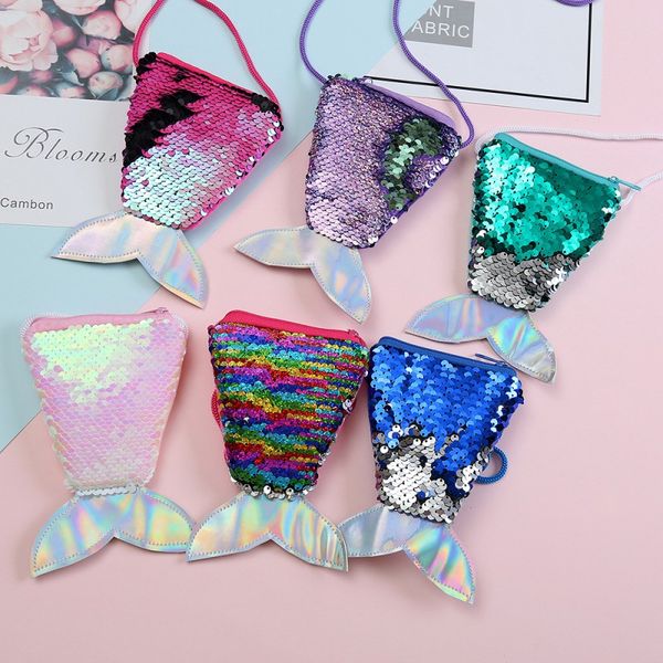 

all season new baby children girls pu sequin fishtail shape bag 6 colors fashion convenient shoulder messenger bag