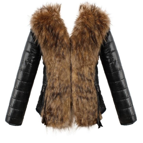 

women long sleeve plus size autumn winter warm fur collar coat leather thick jacket overcoat, Black;brown