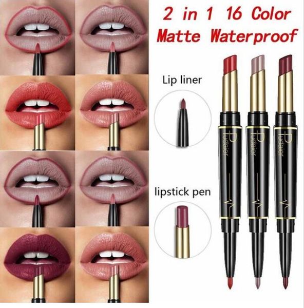 Pudaier Matte Lipstick Double Ended Long Lasting Matte Lipstick Makeup Set di rossetti Cosmetici Nude Dark Red Lips Liner Pencil