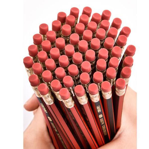 

50 pcs eraser pencil with rubber head exam art painting sketch pencil safety log 2b/hb hexagon rod deli 33593/4