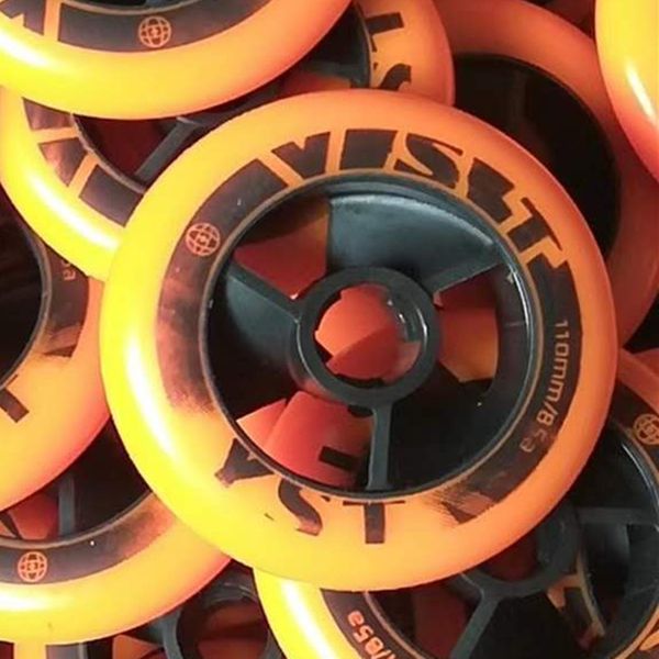 

high rebound 85a inline speed skating wheel with fan shape skates hub orange green 110mm speed skates tyre for indoor track race