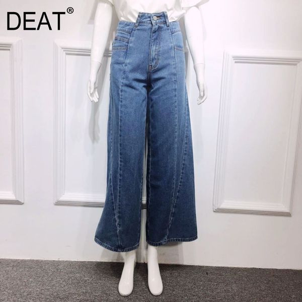 

women's jeans [deat] 2021 autumn fashion trend pattern stitching loose retro solid color irregular flared denim washed ai855, Blue