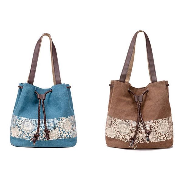 

fashion korean canvas shoulder bag ethnic style floral print hand bags handbgs vintage casual simple canvas for women bag