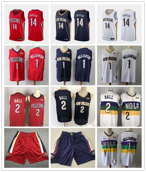 

mens new orleans pelicans throwback jersey zion 1 williamson lonzo 2 ball basketball shorts basketball jerseys purple white reds, Black;red