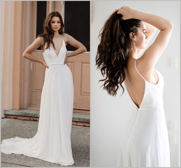 Daisy 2019 Boho Chic Abiti da sposa Spaghetti Backless Sweep Train Bohemian Plus Size Abiti da sposa Abito da sposa economico