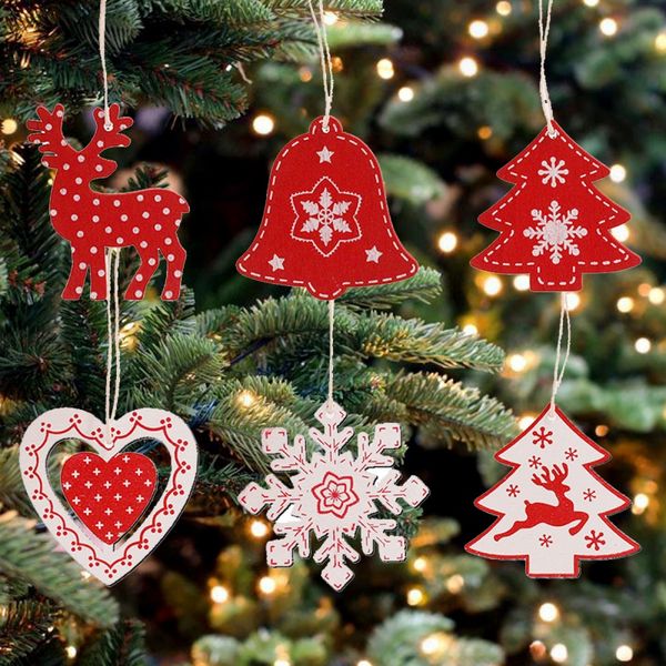 

10pcs color painted wood christmas hanging pendants decorations with burlap ropes xmas crafts christmas tree decorations