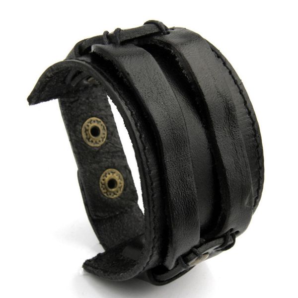 

fashion men leather bracelet open cuff rope bangles & bracelet double wide black brown color vintage punk jewelry