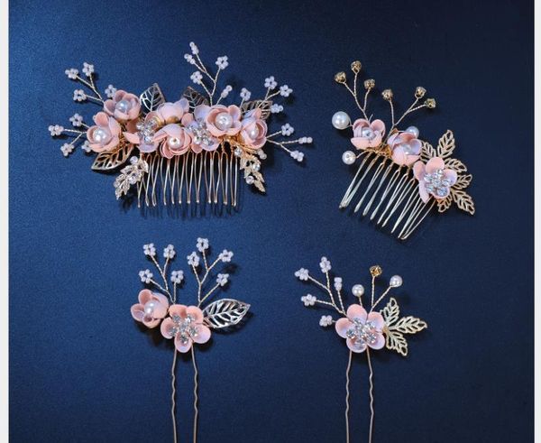 

pink flower hair comb comb children's show headwear accessories, Silver