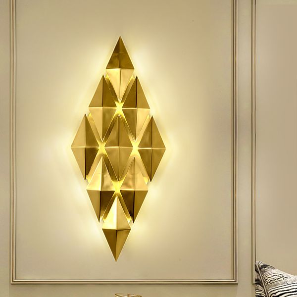

modern designer gold rhombus wall lamps living room bedroom bedside light luxury l aisle corridor led wall sconce