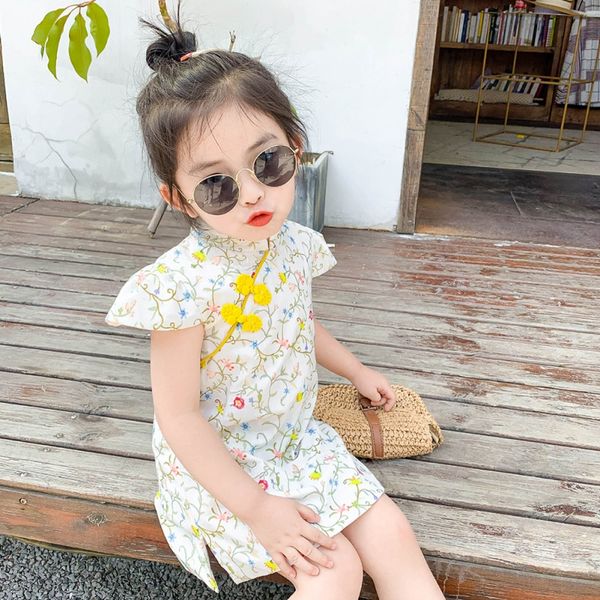 

девочки платье без рукавов cheongsam лето 2020 детей детской одежды платья пряжка платье хлопка new, Red;yellow