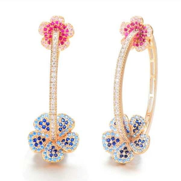 

godki luxury 3 tone cubic zircon statement big hoop earrings for women wedding dubai bridal square circle hoop earrings 2020, Golden;silver