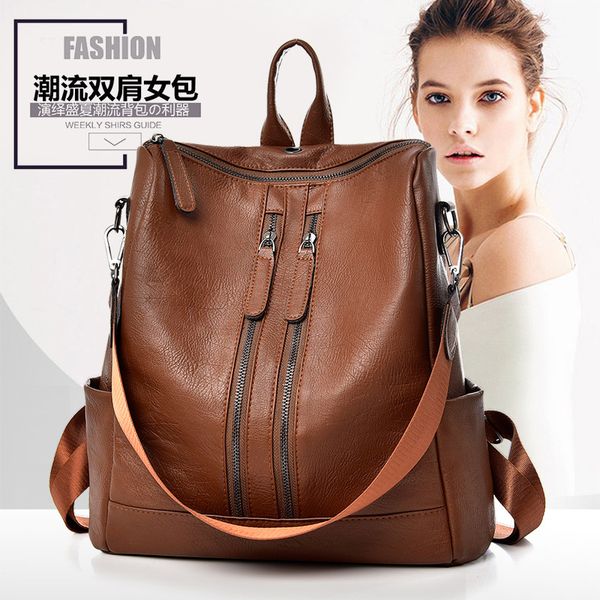 

2019 new temperament two-shoulder backpack dual-use fashion women's bag pu backpack women solid