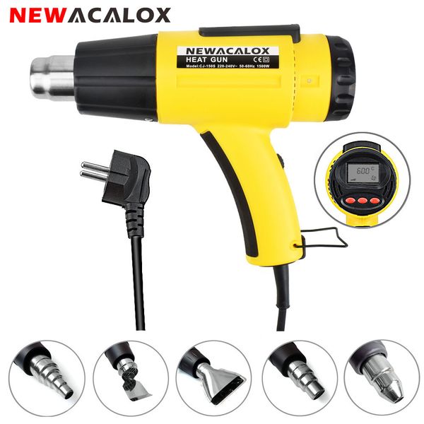 

newacalox eu 220v 1500w lcd display heat gun electric thermoregulator air gun shrink wrapping thermal power tool 5pcs nozzle