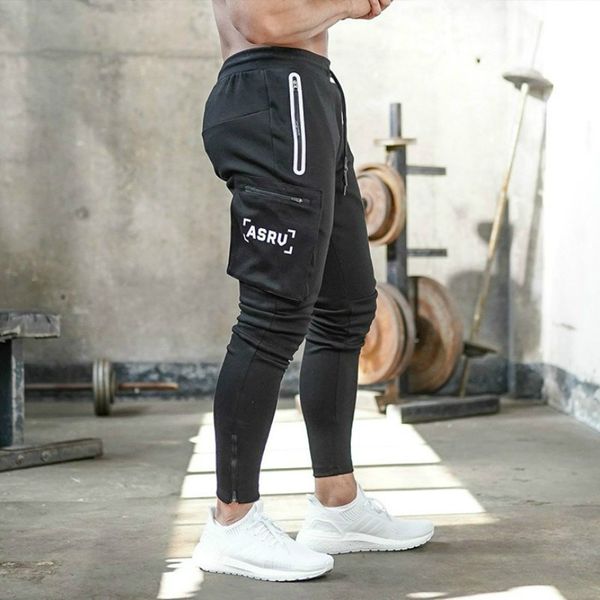 

men fitness pants bodybuidling workout cotton gym pants, Black