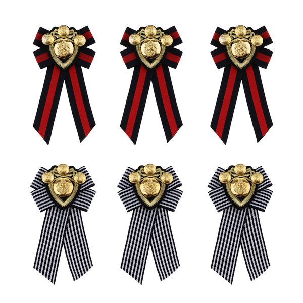 

6 pieces retro pre-tied bowknot brooch fabric bow tie men women british badge, Gray