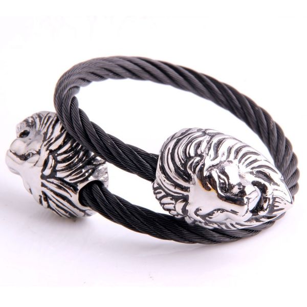 

новое поступление 316l нержавеющая сталь серебро двойной львиная голова черный провод кабель цепи манжеты браслет мужской байкер ювелирные и, Golden;silver