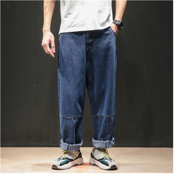 

new fashion men's straight casual loose street wear hip hop tactical pants solid color classic large size sweatpants jeans men, Blue