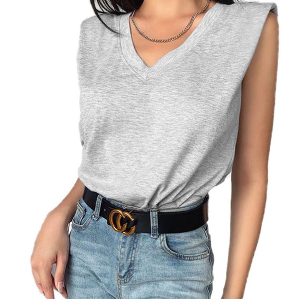 

summer women's v neck tank casual sleeveless solid color summer breathable loose tunic, White