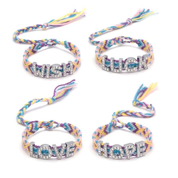 

multicolor diamante alphabet wish luck love hope charm friendship bracelet star skull clover cross peach heart jewelry gift, Golden;silver