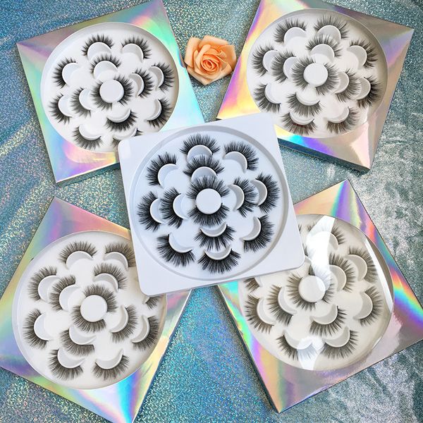 

5d faux mink lashes handmade 7 pairs in eyelash flower tray natural long false eyelashes
