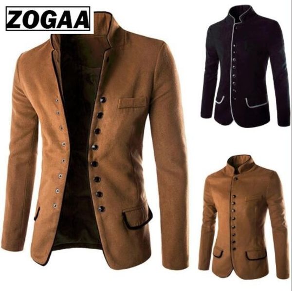 

zogaa men's vintage jacket men solid slim fit outwear brand new men's fashion casual woolen suit coat men clothes 2018, Black;brown