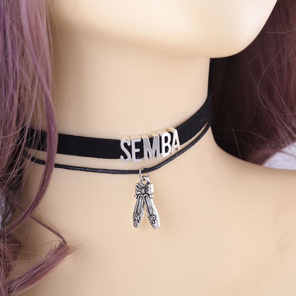 

fashion semba choker necklace dance shoes silver color charm pendant velvet handmade collar gothic jewelry choker for women, Golden;silver