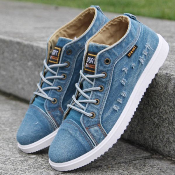 

new fashion denim man canvas shoes men shoes casual high sneakers 2019 summer breathable plimsolls male footwear men's flats, Black
