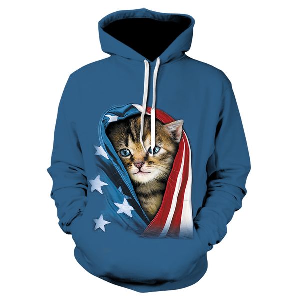 

usa flag cat hoodie men funny 3d printed hoodies 2019 winter autumn streetwear style hip hop casual sweatshirts moletom, Black