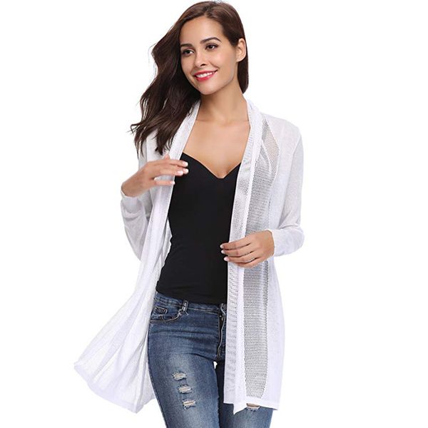 

new fashion women's long sleeve sheer mesh coat solid color thin cardigan ladies casual holiday party wear summer, Black;brown