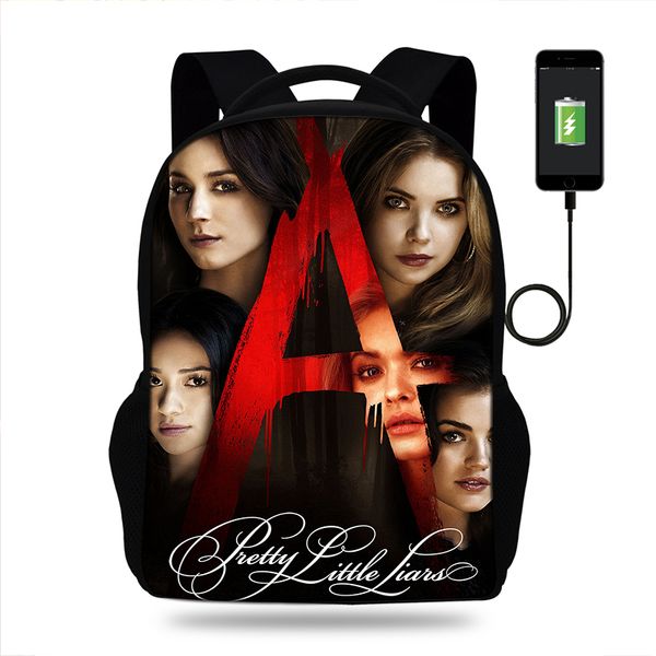 

pretty little liars usb port school bags large backpack for teenagers bagpack high school backpack for girls student travel bag