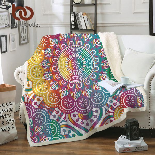 

beddingoutlet mandala fluffy blanket colorful flower sherpa blanket bohemian bedding girl rainbow throw for beds 150x200